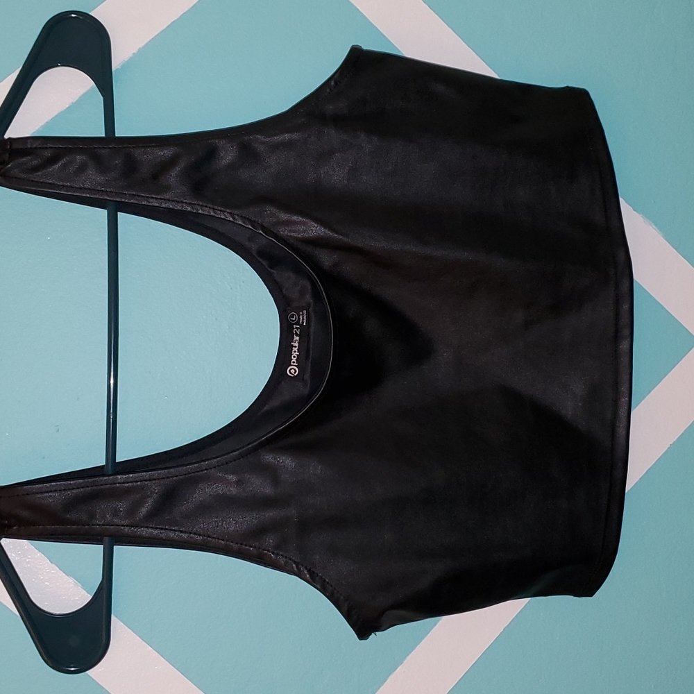 Black Faux Leather Crop Top